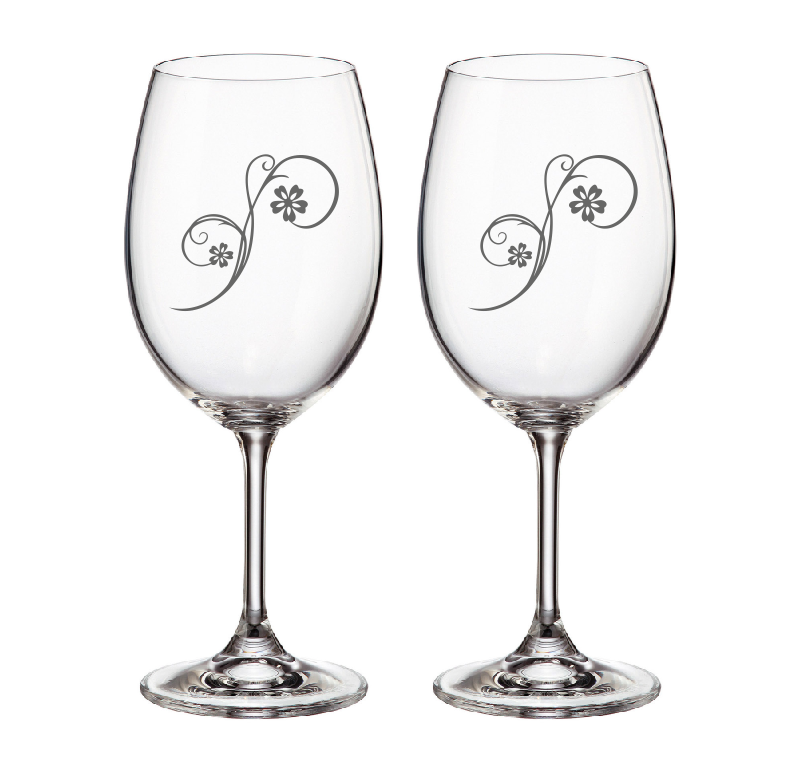 Pískované sklenice na víno duo s motivem a kamínky Swarovski