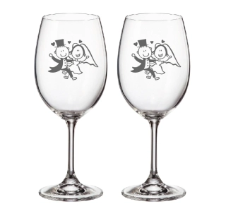 Duo svatební skleničky pískované s kamínkami Swarovski