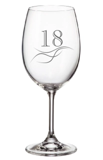 Pískovaná sklenička s číslem 18 a kamínkami Swarovski